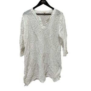 Eileen Fisher Textured Tunic Top White Size‎ XL V Neck Long Sleeve
